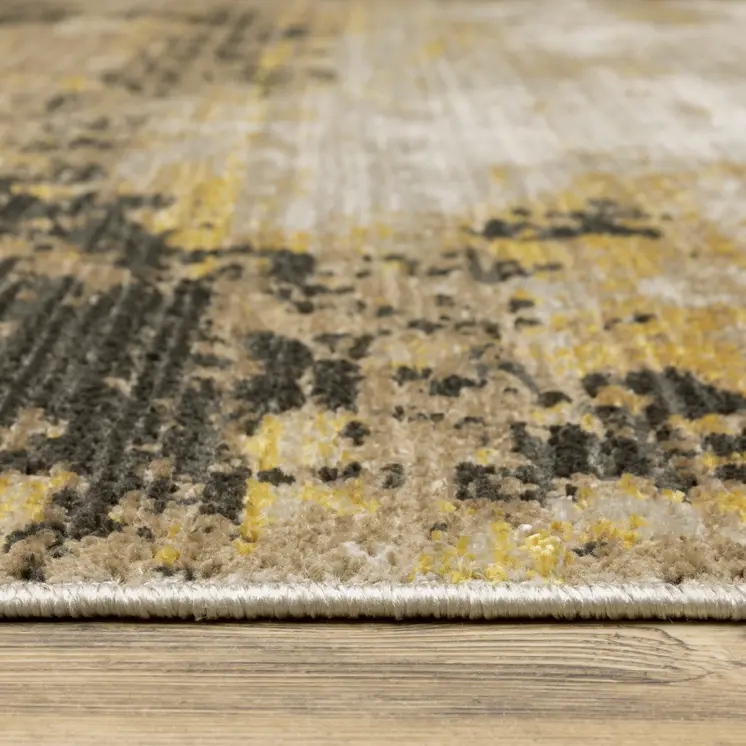 8' X 11' Gray and Black Abstract Power Loom Area Rug With Fringe