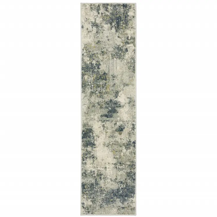 2' X 8' Beige Teal Grey And Gold Abstract Power Loom Stain Resistant Runner Rug