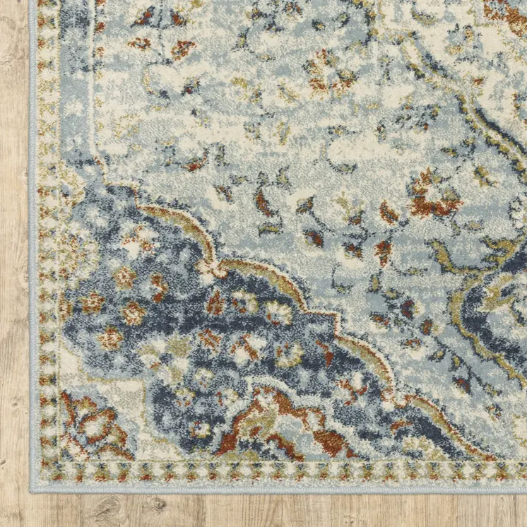 2' X 8' Blue Beige Rust Gold And Teal Oriental Power Loom Stain Resistant Runner Rug