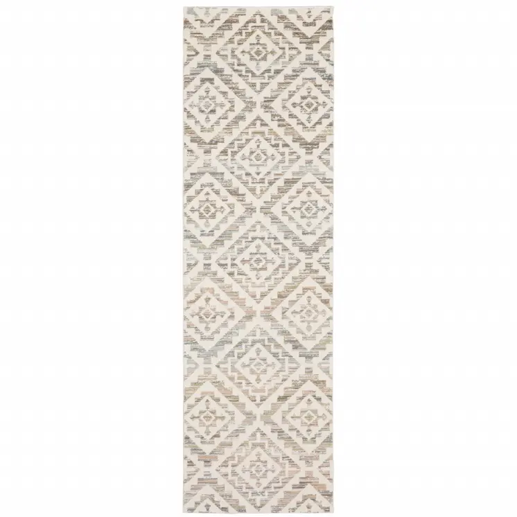 2' X 8' Grey Pink And Sage Geometric Power Loom Stain Resistant Runner Rug