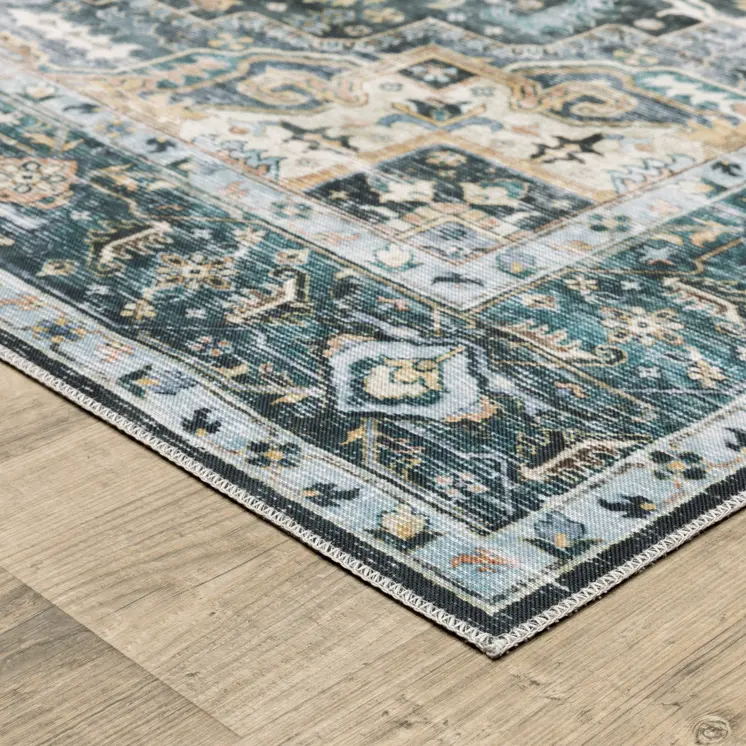 2' X 3' Blue And Ivory Oriental Distressed Area Rug