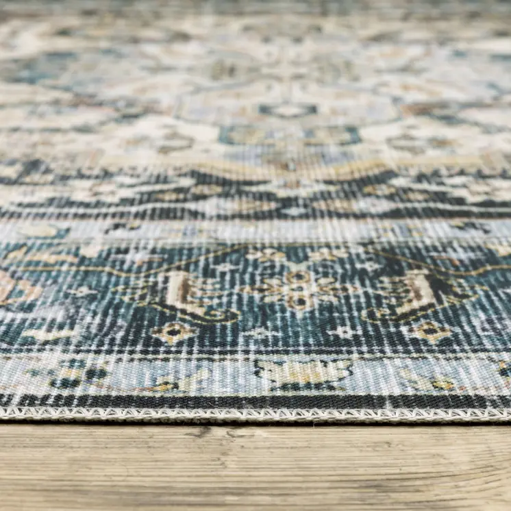2' X 3' Blue And Ivory Oriental Distressed Area Rug