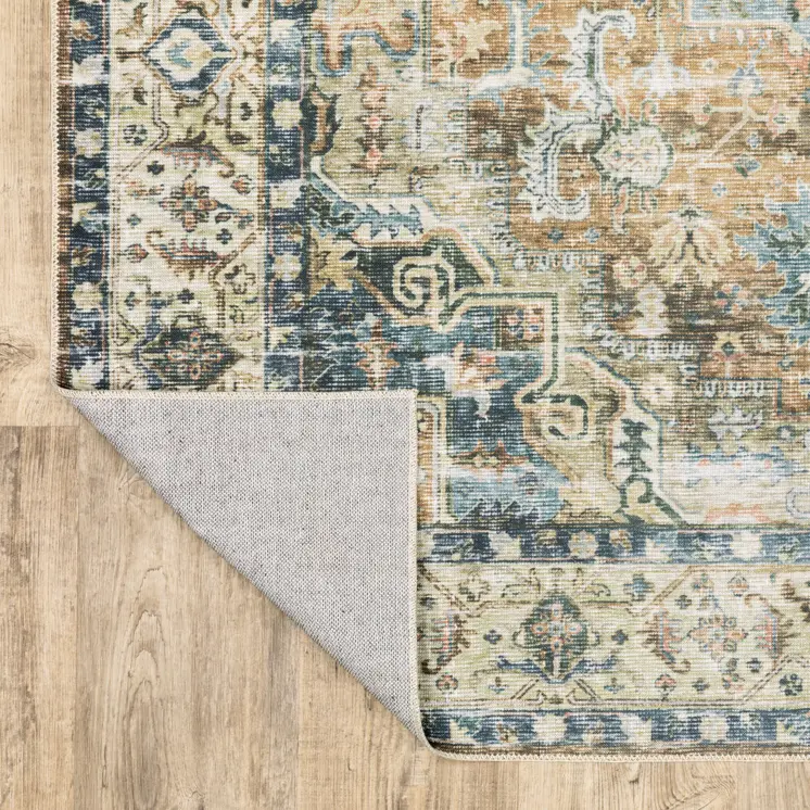 7' X 10' Blue and Gold Oriental Non Skid Area Rug