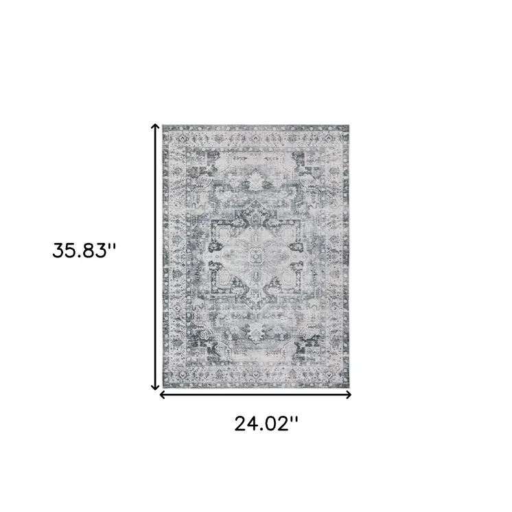 2' X 3' Gray And Ivory Oriental Printed Non Skid Area Rug