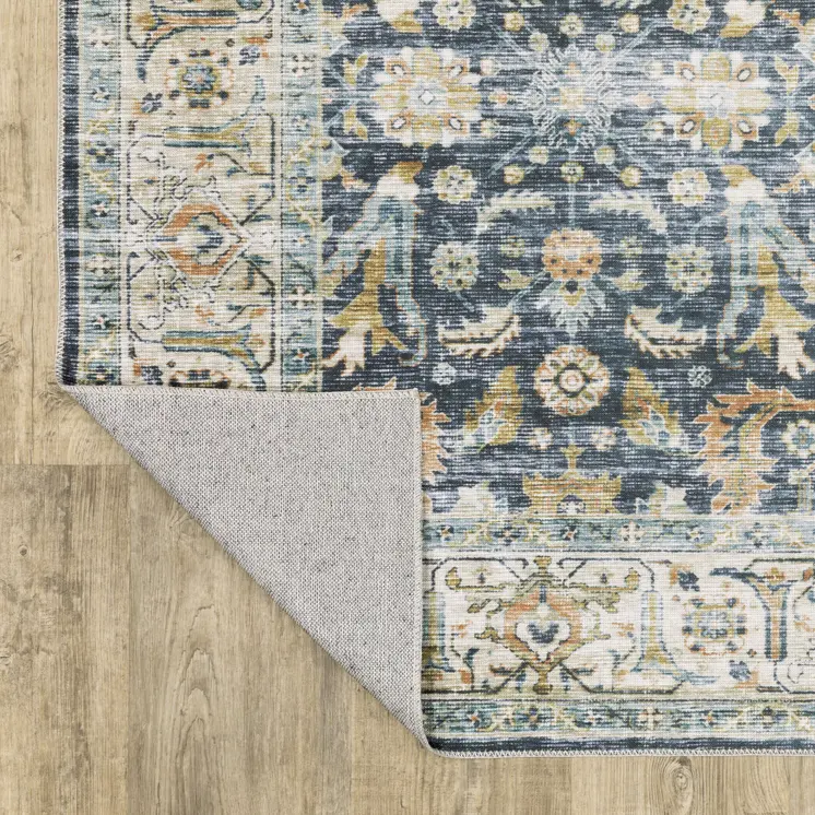 4' X 6' Blue and Ivory Oriental Non Skid Area Rug