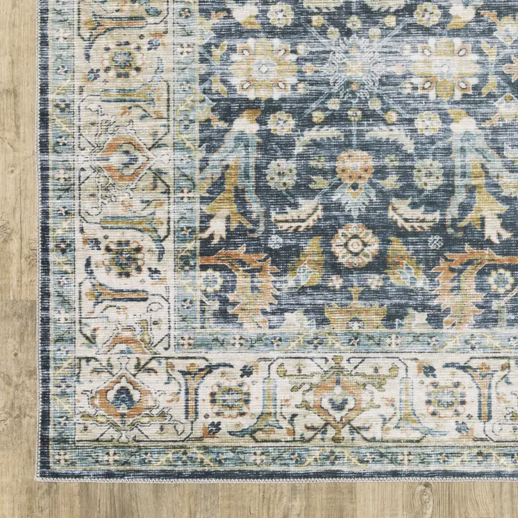4' X 6' Blue and Ivory Oriental Non Skid Area Rug