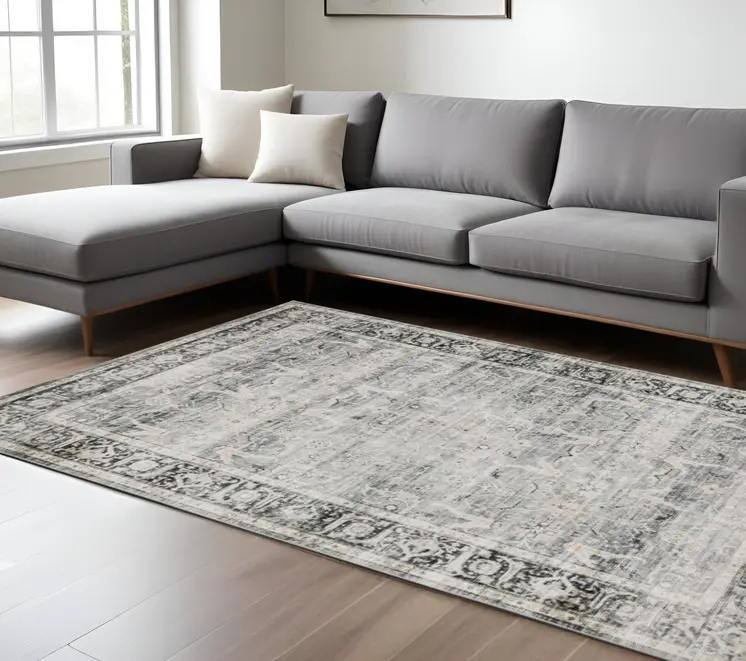 7' X 10' Gray and Ivory Oriental Non Skid Area Rug