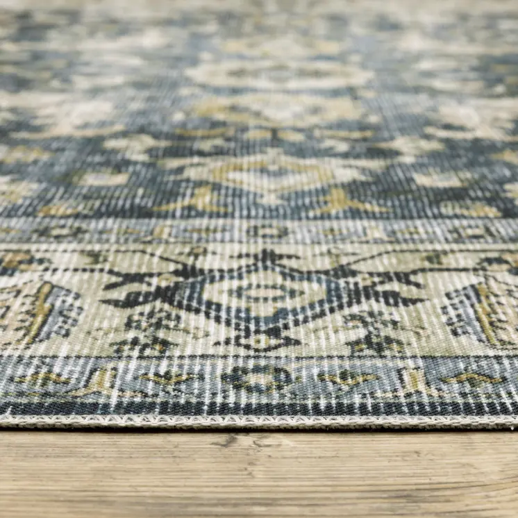 7' X 10' Blue and Ivory Oriental Non Skid Area Rug