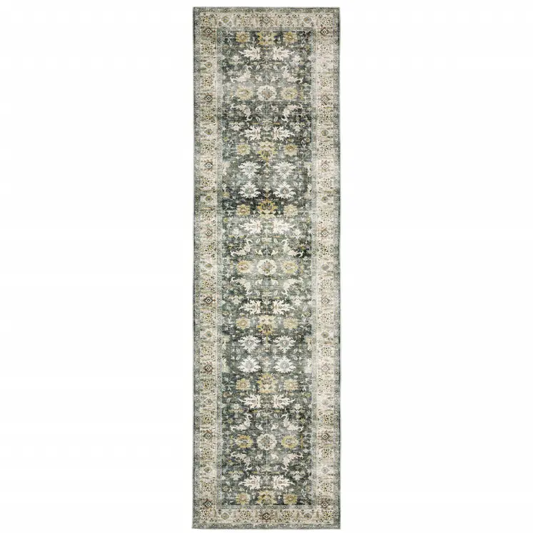 8' Charcoal Oriental Printed Non Skid Runner Rug