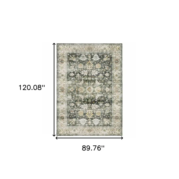 7' X 10' Gray and Ivory Oriental Non Skid Area Rug