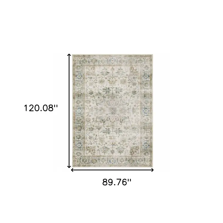 7' X 10' Ivory Oriental Printed Non Skid Area Rug