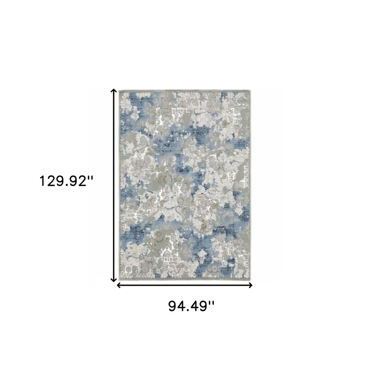 8' X 11' Grey Blue Ivory Navy Beige And Brown Abstract Power Loom Stain Resistant Area Rug