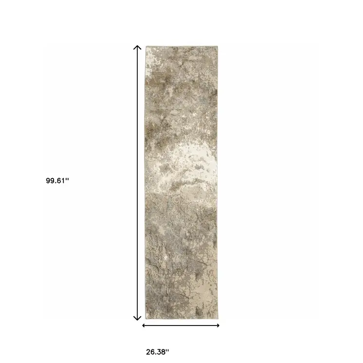 8' Gray And Ivory Abstract Runner Rug