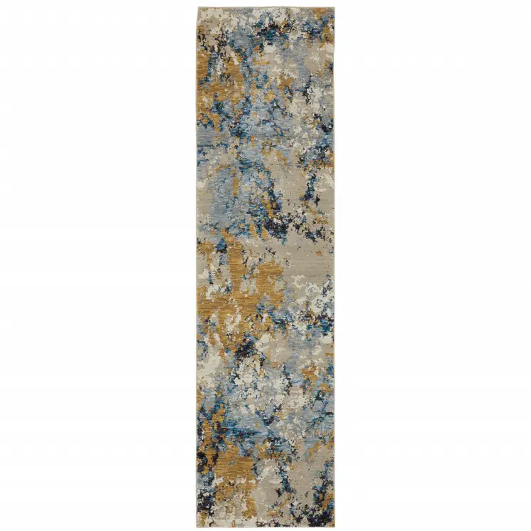 8' Gray And Ivory Abstract Runner Rug