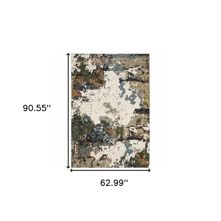 5' X 7' Blue and Ivory Abstract Power Loom Area Rug