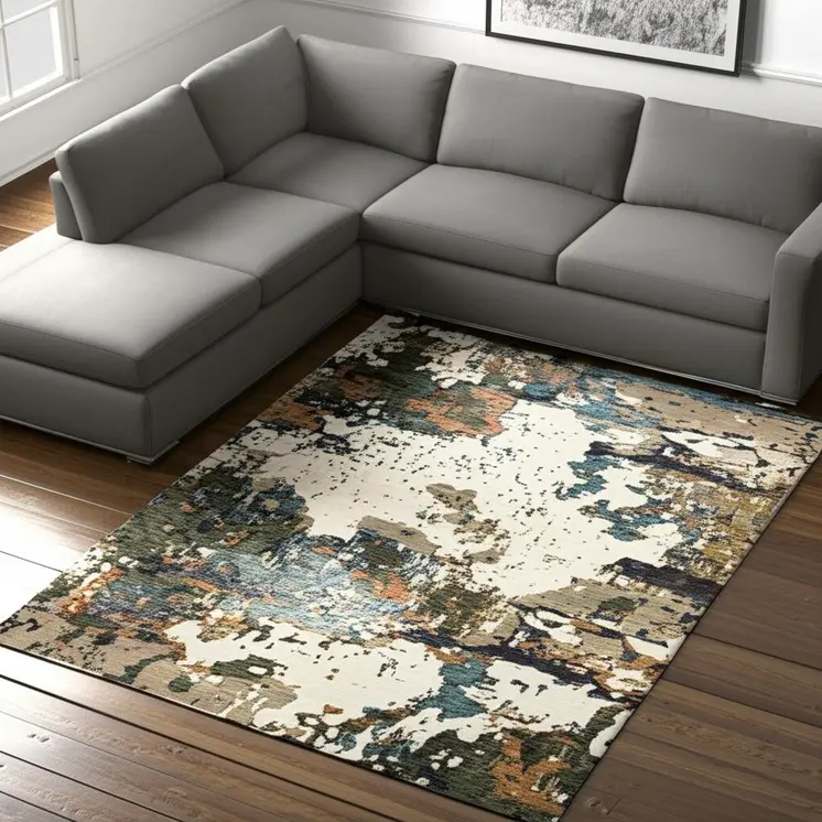 9' X 12' Blue and Ivory Abstract Power Loom Area Rug