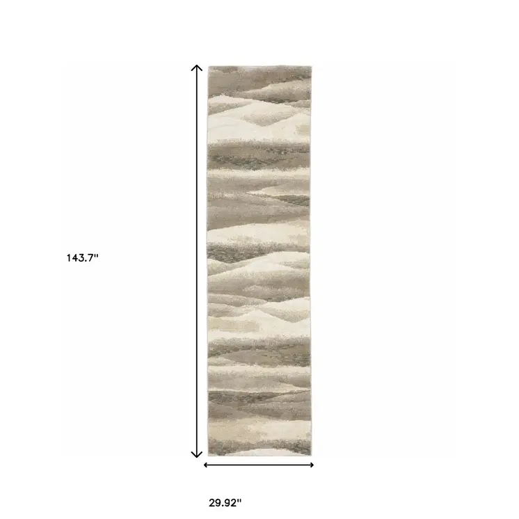 12' Gray Blue And Teal Abstract Runner Rug