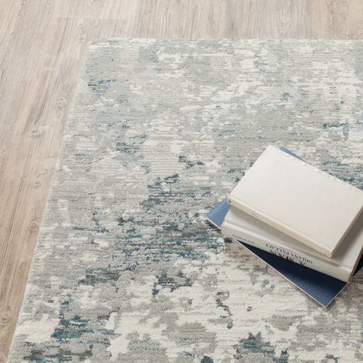 2' X 3' Blue and Beige Abstract Power Loom Area Rug