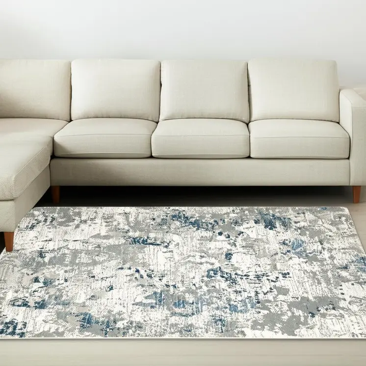 8' X 11' Blue and Beige Abstract Power Loom Area Rug
