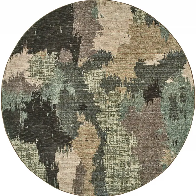 8' Blue and Ivory Round Abstract Power Loom Area Rug