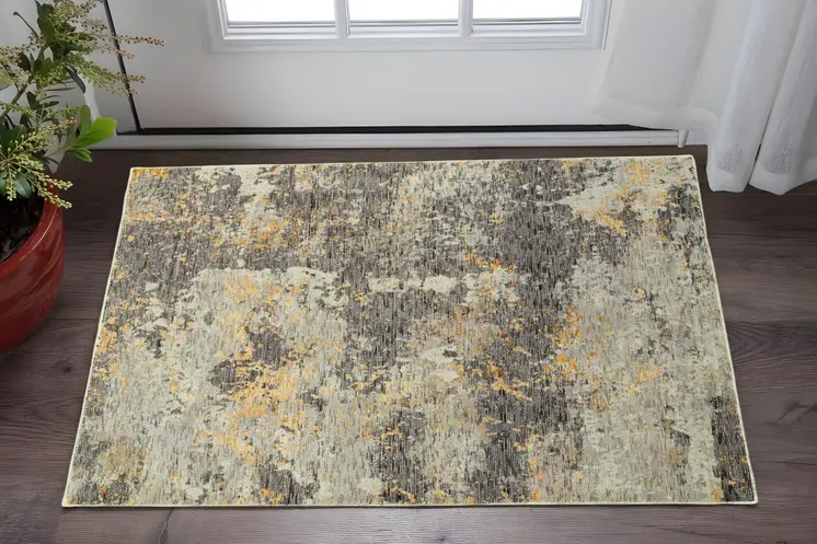 3' X 5' Gray and Ivory Abstract Power Loom Area Rug