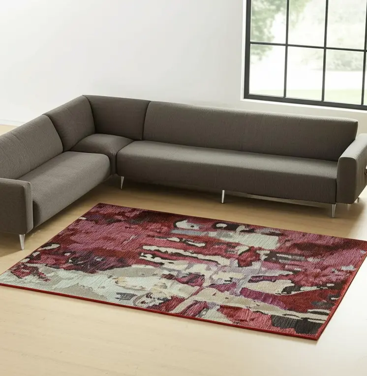 10' X 13' Red and Beige Abstract Power Loom Area Rug