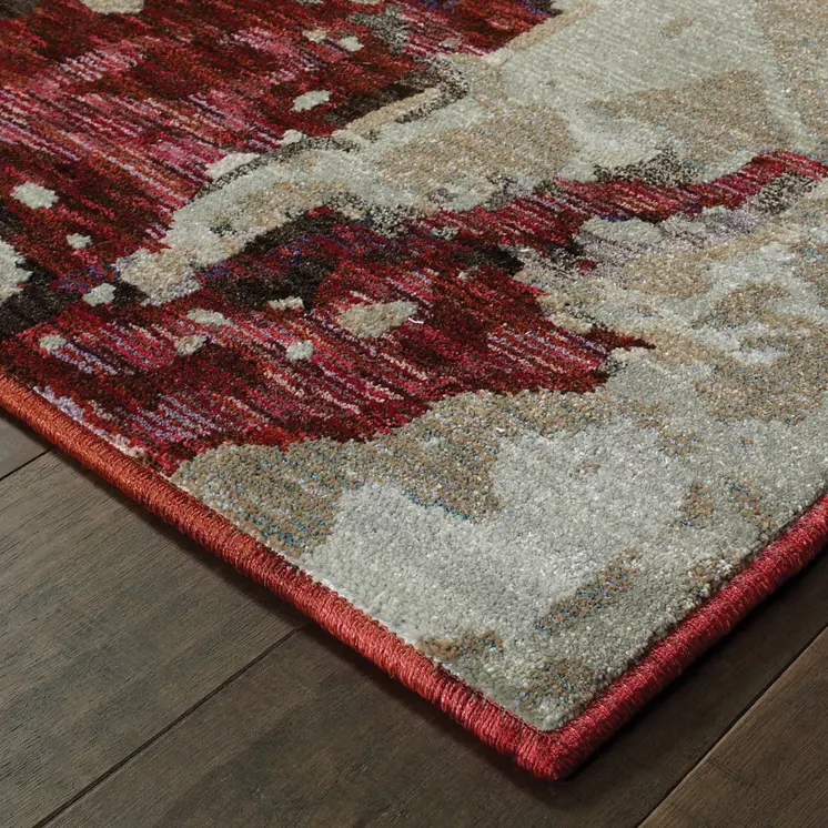 5' X 7' Red and Beige Abstract Power Loom Area Rug