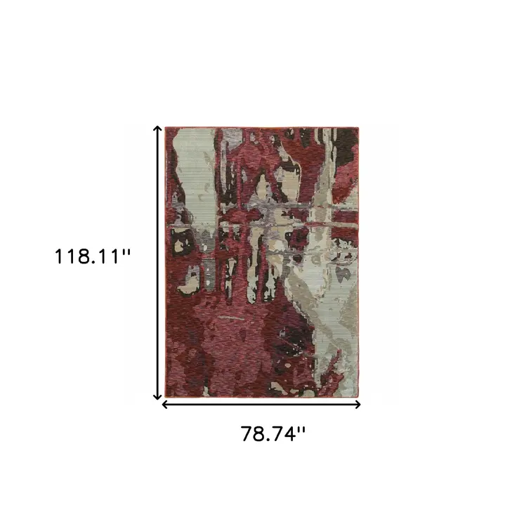 7' X 10' Red and Beige Abstract Power Loom Area Rug