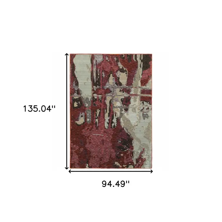 8' X 11' Red and Beige Abstract Power Loom Area Rug