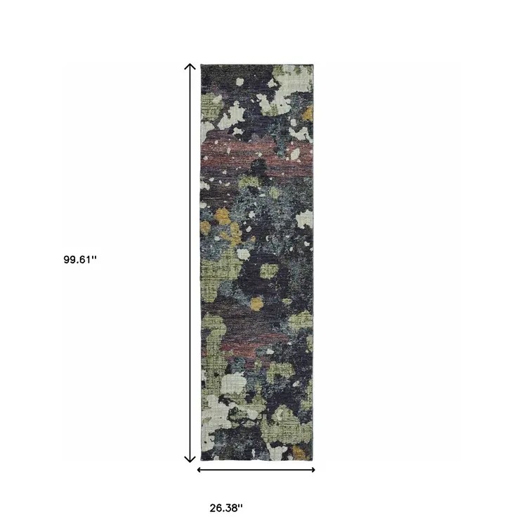 8' Blue And Green Abstract Runner Rug