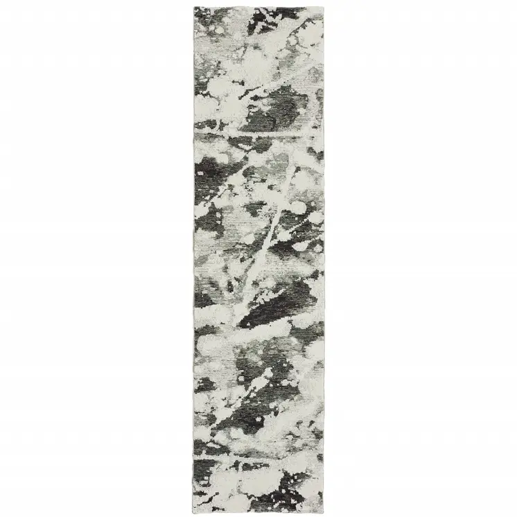 8' Charcoal And White Abstract Runner Rug