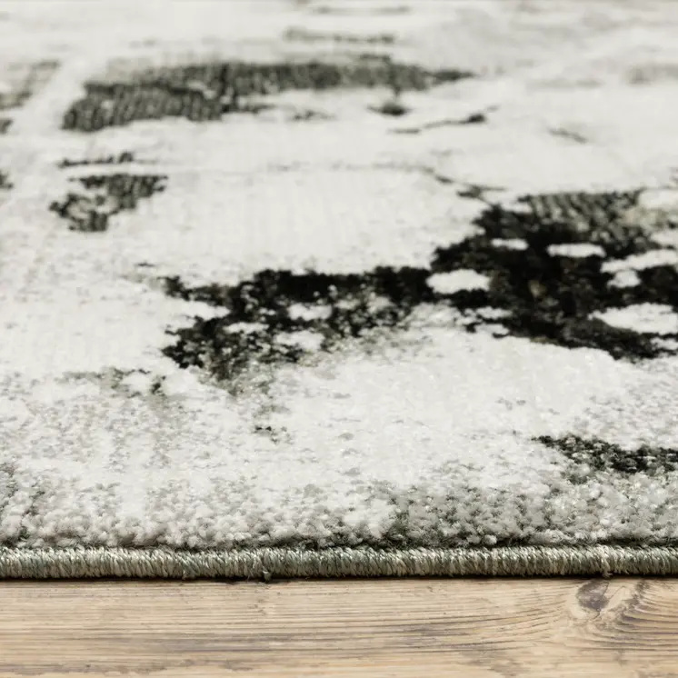 8' Charcoal And White Abstract Runner Rug