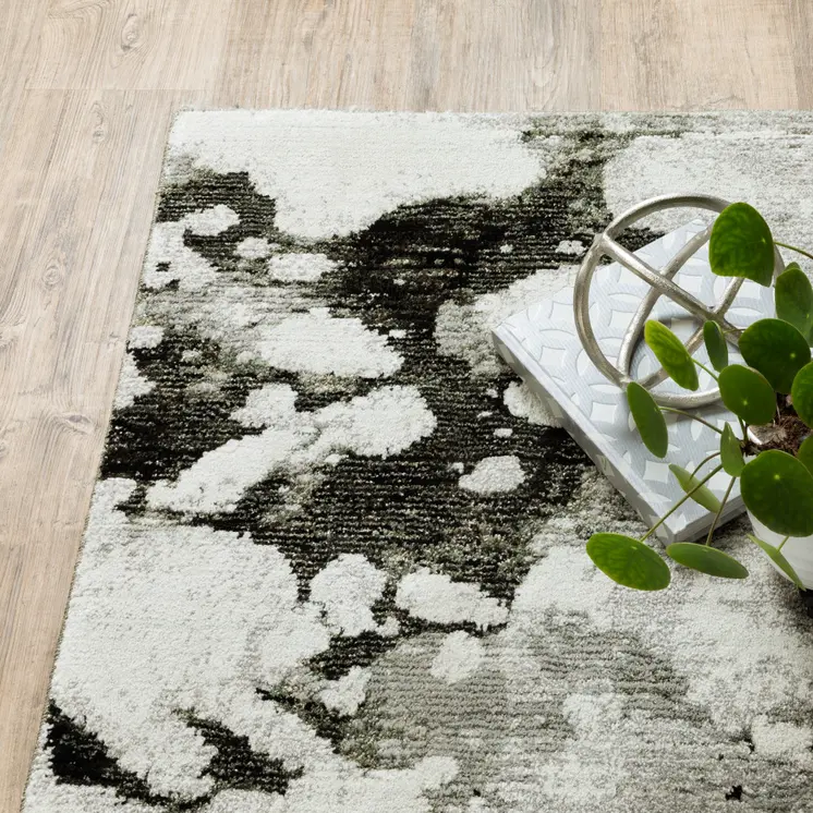 8' Charcoal And White Abstract Runner Rug