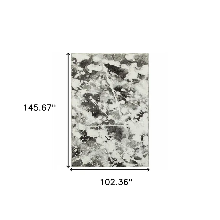 9' X 12' Gray and White Abstract Power Loom Area Rug