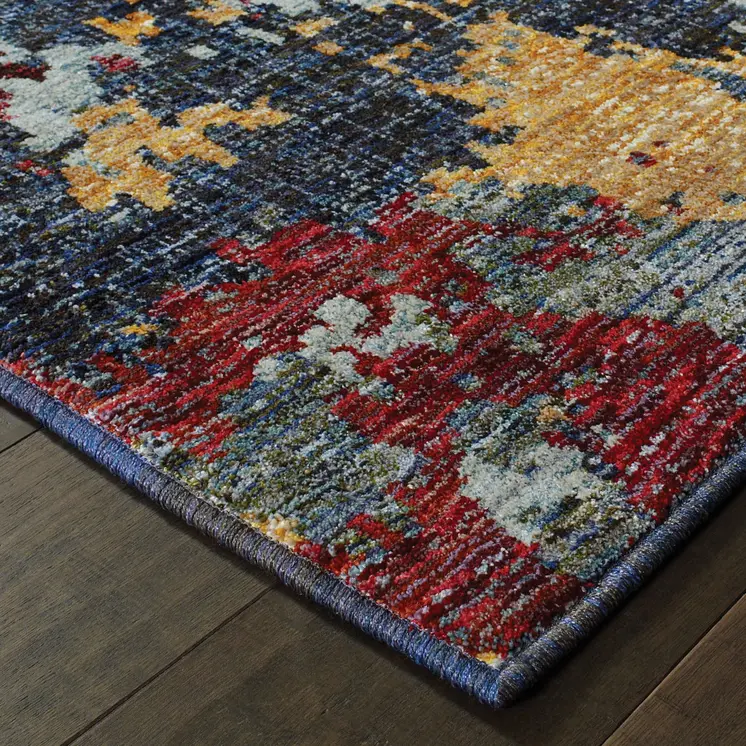 12' Blue And Red Abstract Runner Rug