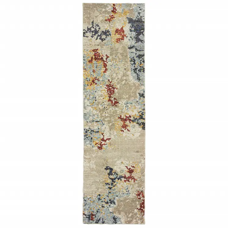 8' Blue And Beige Abstract Runner Rug