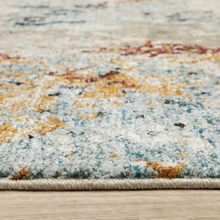 12' Beige And Blue Abstract Runner Rug