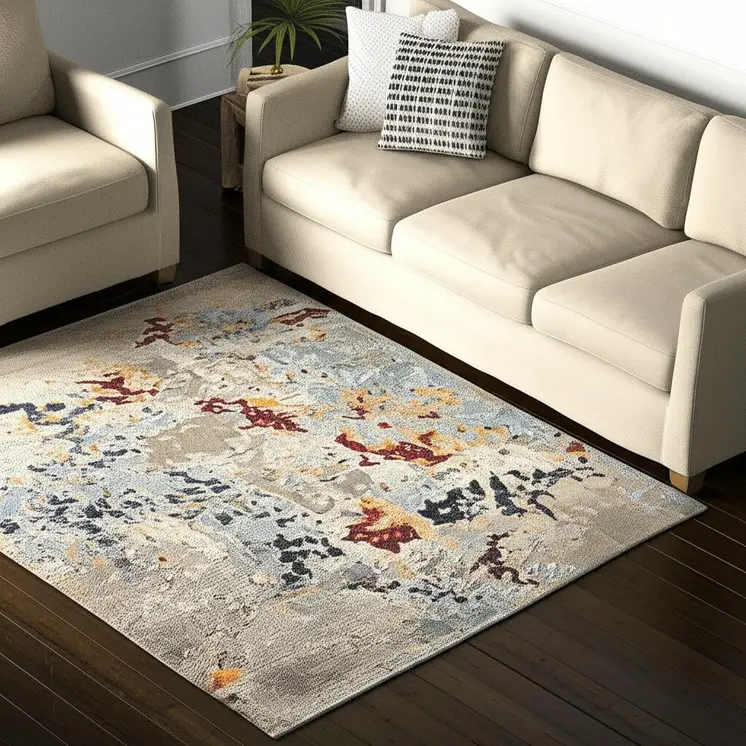 5' X 7' Blue and Beige Abstract Power Loom Area Rug