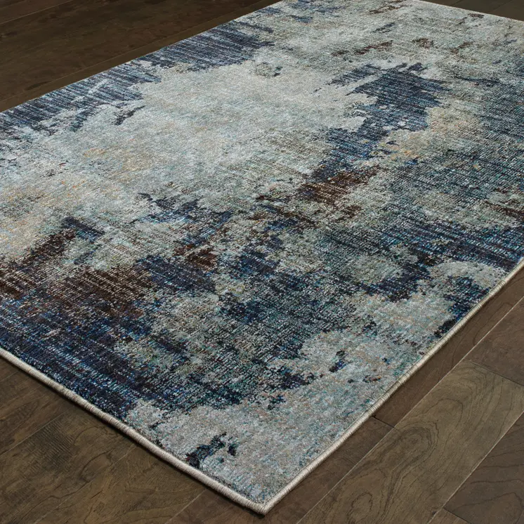 5' X 7' Navy Blue Abstract Power Loom Area Rug
