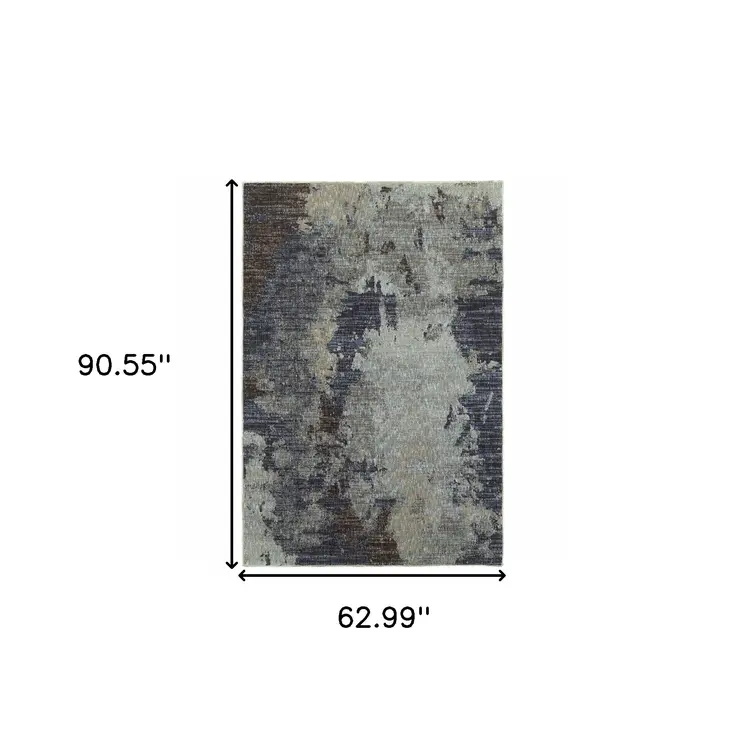5' X 7' Navy Blue Abstract Power Loom Area Rug