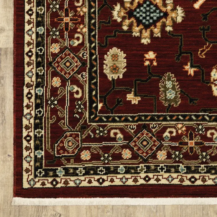 12' Red And Ivory Genuine Wool Oriental Runner Rug With Fringe