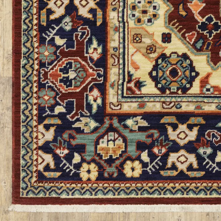 12' Blue And Red Genuine Wool Oriental Runner Rug With Fringe