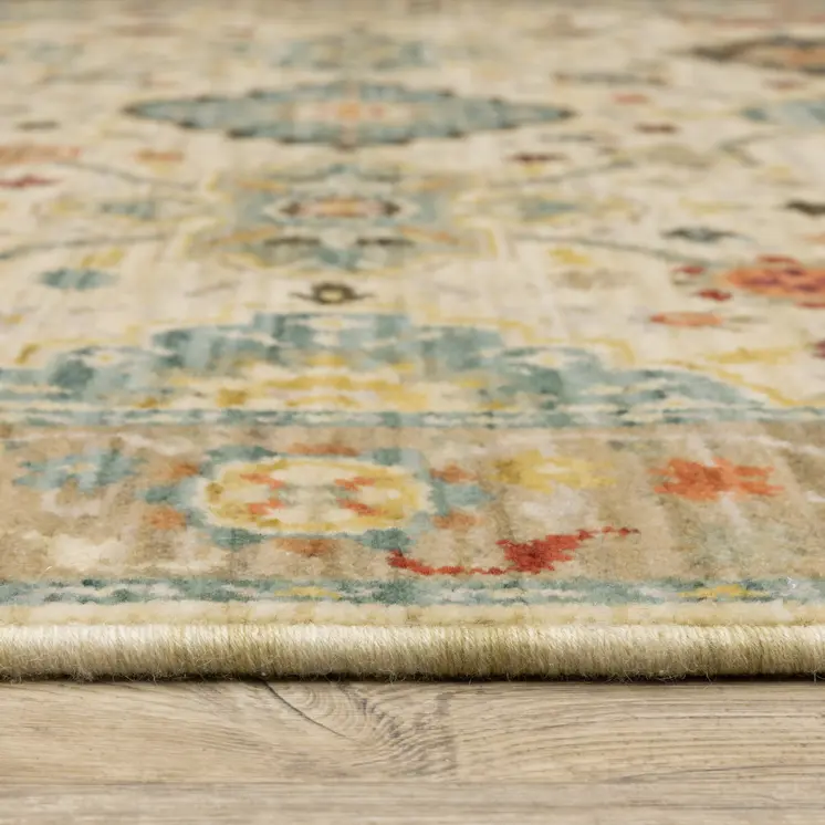 12' Beige And Ivory Genuine Wool Oriental Runner Rug With Fringe