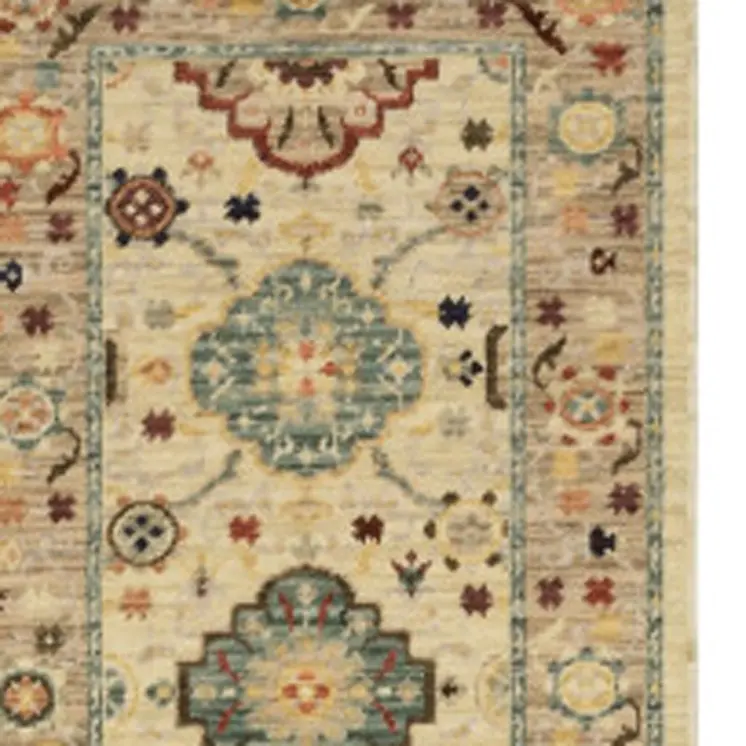 12' Beige And Ivory Genuine Wool Oriental Runner Rug With Fringe
