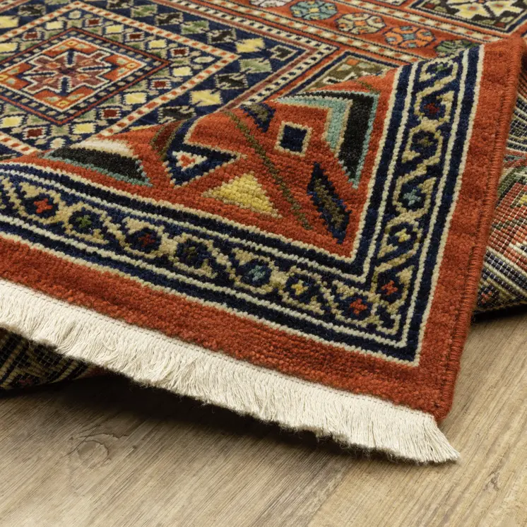 12' Blue And Red Genuine Wool Oriental Runner Rug With Fringe