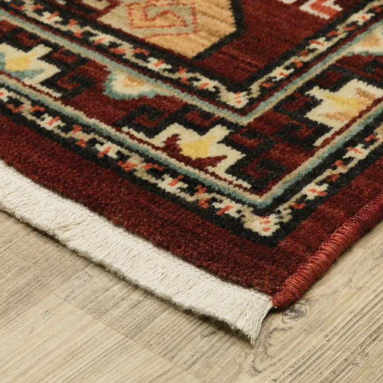 12' Red And Ivory Genuine Wool Oriental Runner Rug With Fringe