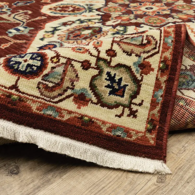 12' Red And Ivory Genuine Wool Oriental Runner Rug With Fringe