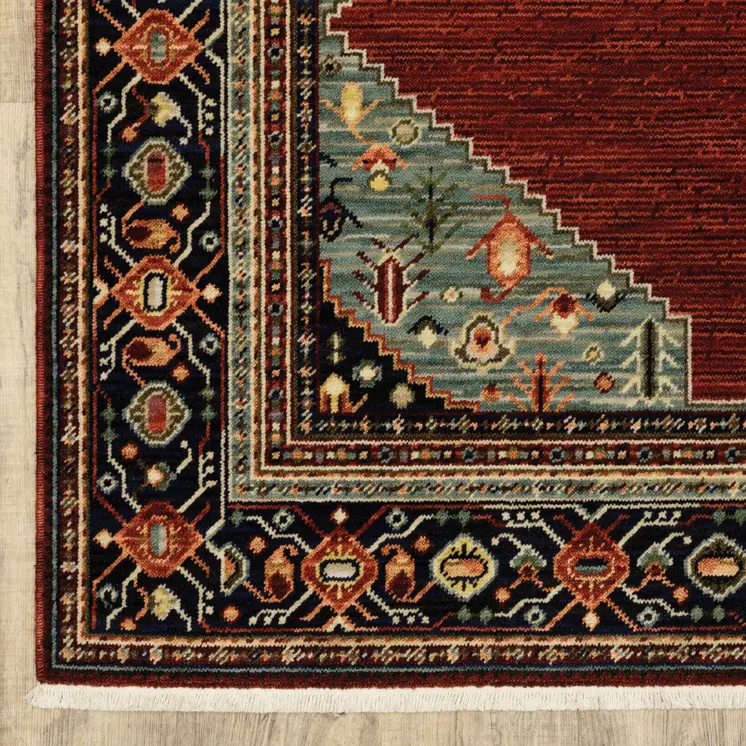 12' Red And Ivory Genuine Wool Oriental Runner Rug With Fringe