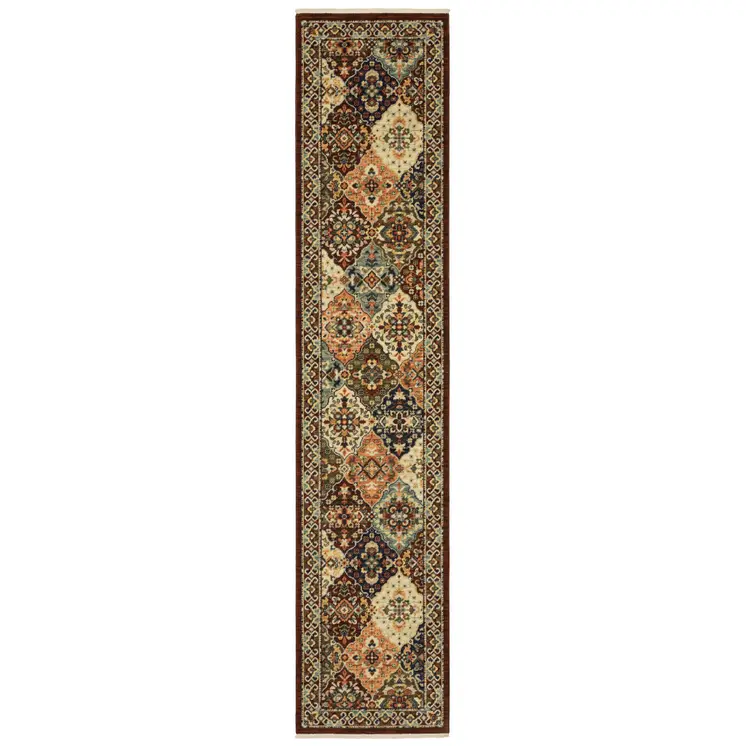 12' Red And Ivory Genuine Wool Oriental Runner Rug With Fringe