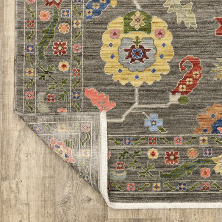 12' Charcoal Genuine Wool Oriental Runner Rug With Fringe